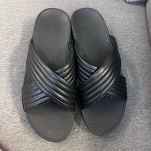 Fitflop Lulu Padded Ladies Cross Slide Sandals Black Size 10